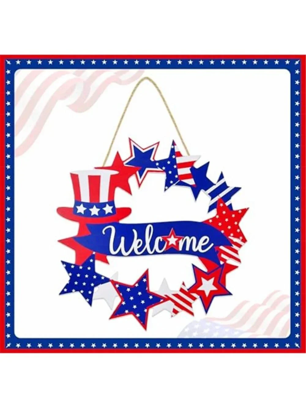 4th of July Americana Star Wreath Red Patriotic Welcome Wreath Door Hanging